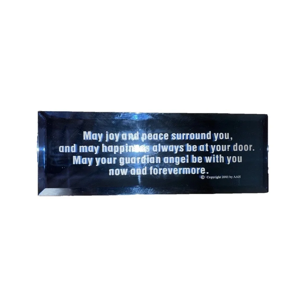 Beveled Mirror Peace Joy Happiness Guardian Angel Plaque Blue 7x2